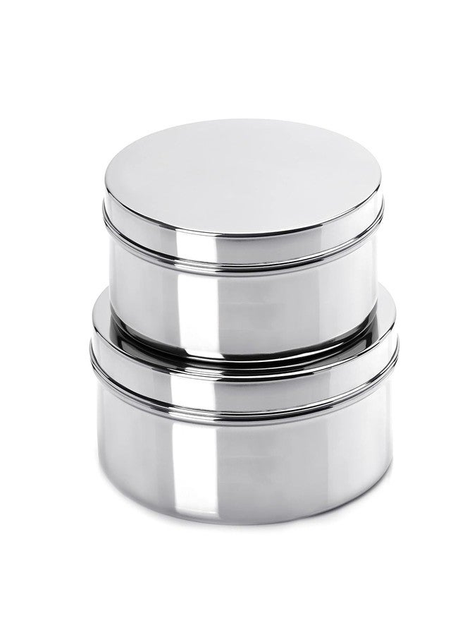 KC Stainless Steel Flat Canisters | Puri Dabba | Storage Containers Set Of 2 Pcs (Capacity 1.2Ltr & 1.5Ltr), Silver - Image 2